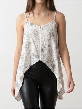Stylestalker Cream and Gray Floral Draped Camisole